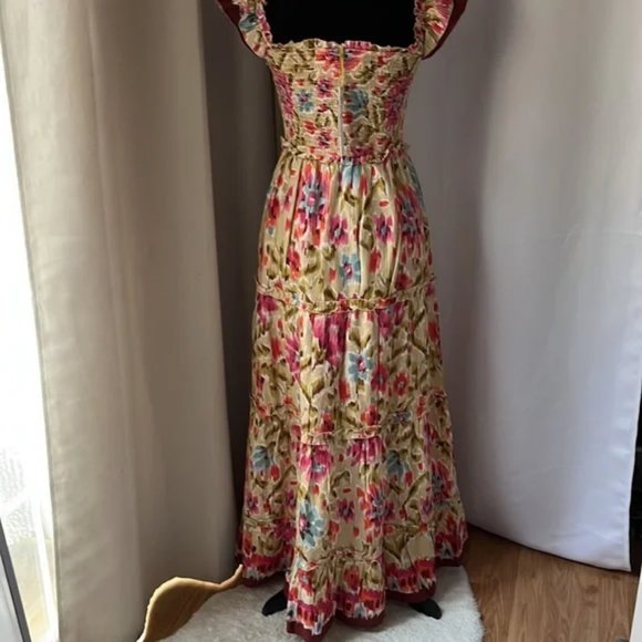 NWT HOUSE OF HARLOW 1960 Zoey Khaki Ruched Flutter Smocked Maxi Dress size M - Picture 3 of 6